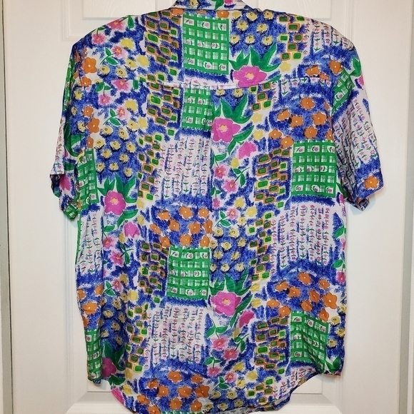 Vintage Metro Express Silk Colorful Patchwork Print Blouse Women’s Size Medium - Picture 6 of 10